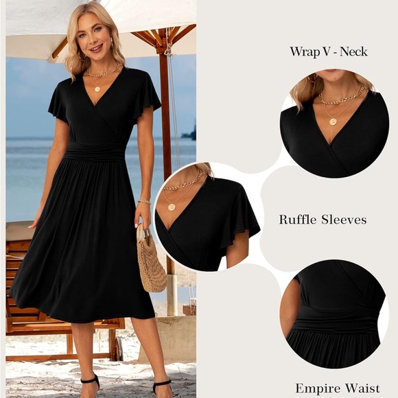 GRECERELLE- Short Sleeve Wrap V-Neck Dress with Pockets - Picture 4 of 4